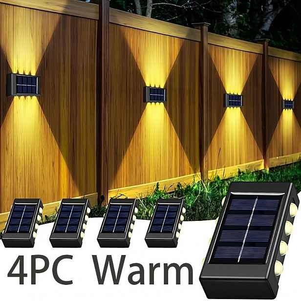 TEMU 4 balení, 8 ks LED solárních nástěnných světel s horním a dolním světlem, venkovní osvětlení, venkovní nástěnná dekorativní světla, domácí LED