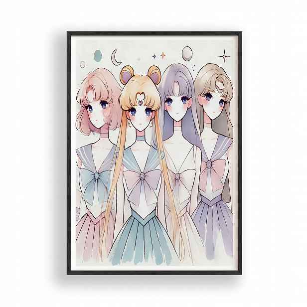Obraz Sailor Moon Pastelové Anime Plakát Rámeček Dřevěný Černý 30x42 cm