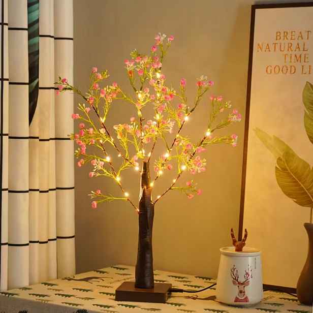 Lampička noční Led stromek listy sádrové květy 52 cm baterie nebo Usb