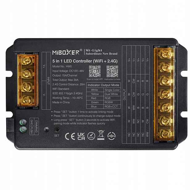 Led kontrolér MiBoxer HW5 5v1 WiFi Rf Tuya 30A 12–48V Rgbcct