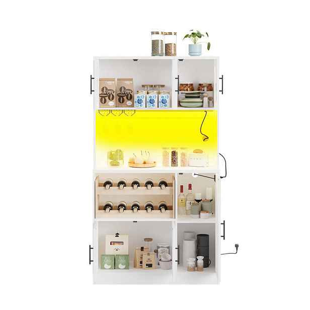 Modenvie BUFFET skříňka z MDF, 100/40/180 cm bílá s RGB LED a zásuvkami