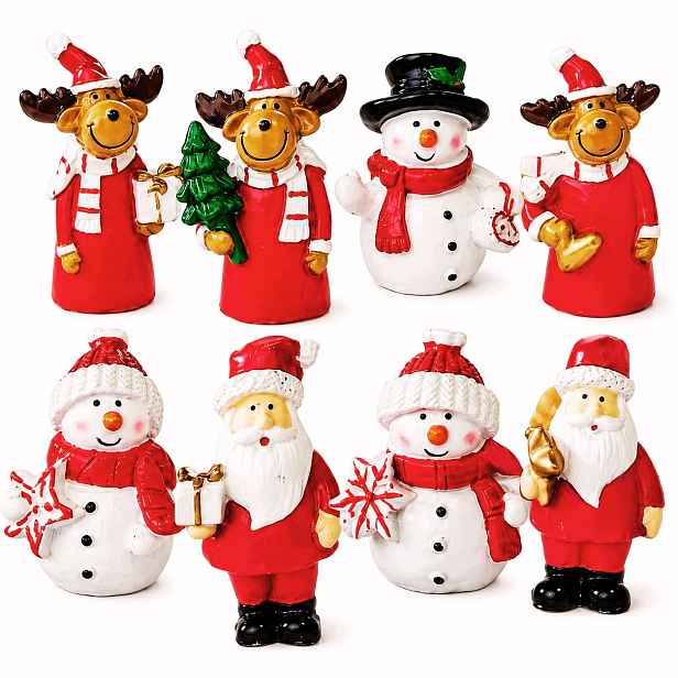Vánoční Figurky Mikuláš Sněhulák Sob 8 Ks 4-5 CM Ozdoba Na Stůl