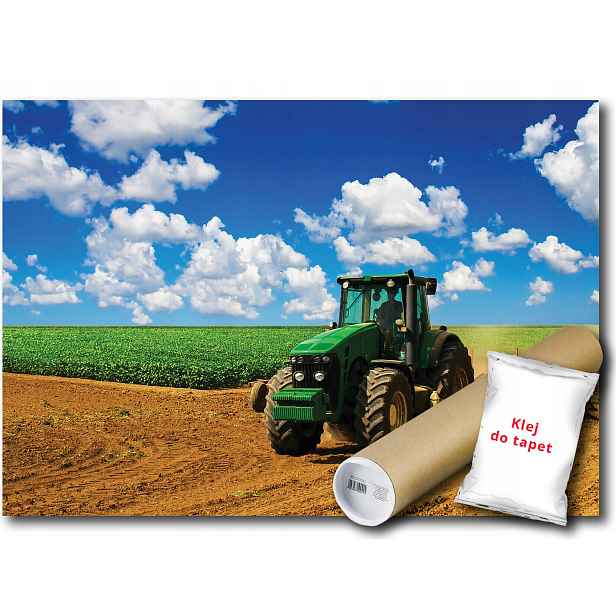 Vliesová fototapeta traktor pole vesnice 416x254