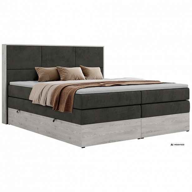 MKS POSTEL BOXSPRING DELNOR KING 160/200 - Tmavě šedá Samet - Topper T25 - H4