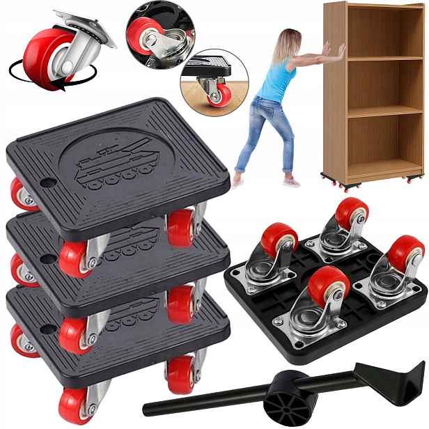 Rolky Pro Přepravu Posouvání Nábytku Domácí Brzdy 300KG Gumy Rukojeť 63cm