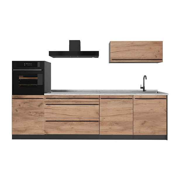 Vicco KUCHYŇSKÝ KOUT R-Line, Zlatý mocný dub/Antracit, 280 cm pracovná doska Mramor