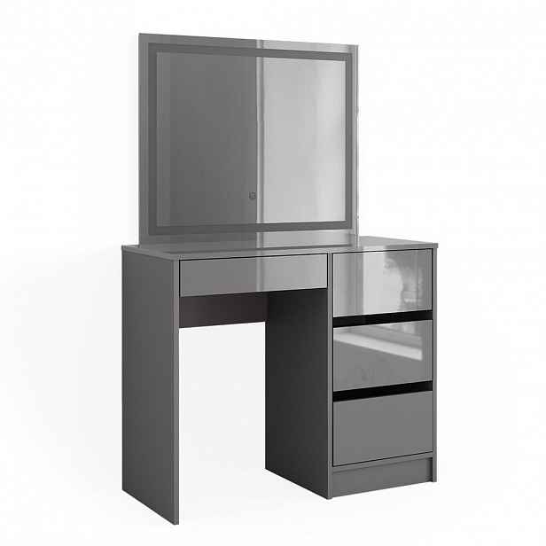 Vicco SADA KOSMETICKÉHO STOLKU Sherry Šedá s vysokým leskem 90 cm se zrcadlem LED