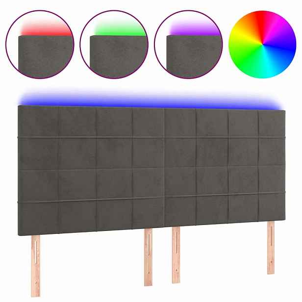 vidaXL Čelo postele s LED tmavě šedé 180x5x118/128 cm samet