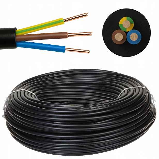 Kabel Yky 3x2,5 0,6/1 kV, vnější zemní vodič, měděný, 50 m