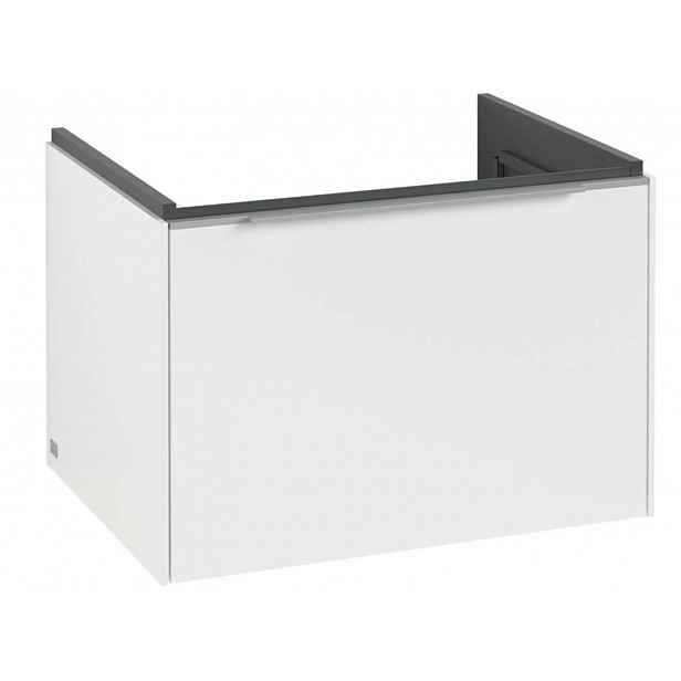 Villeroy & Boch Subway 3.0 - Umyvadlová skříňka s LED osvětlením, 62x43x48 cm, 1 zásuvka, Pure White/lesklý hliník C575L0VF