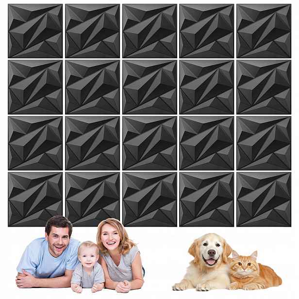 20 x černý Nástěnný Kaseton Nástěnné Panely Stropní Kazety 3D Diamant 30 cm
