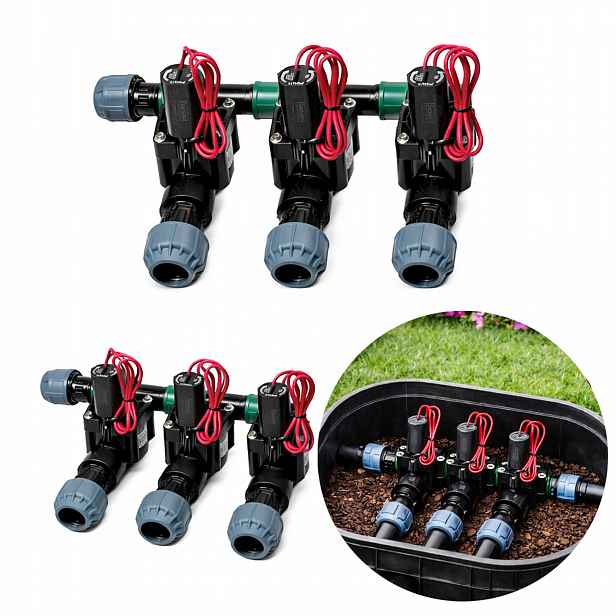 Kolektor Rozdělovač 3 sekcí Hunter Pgv 100 na Pe trubku 25 mm Zavlažování