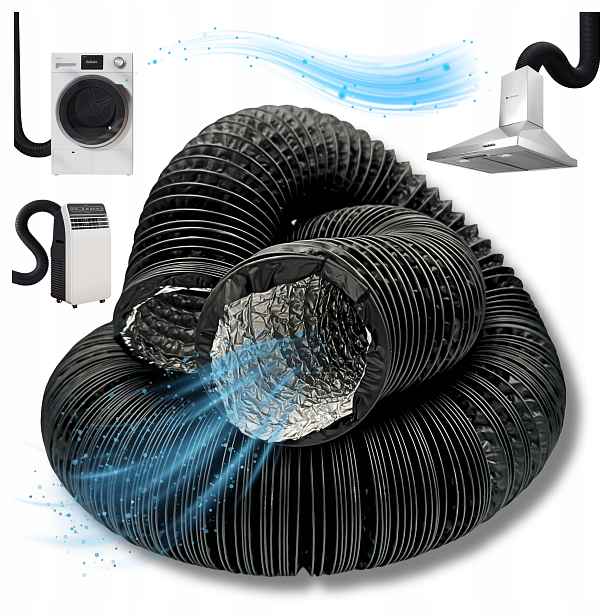 Kabel Trubka Spiro Černý Ventilační Hliníkový Elastický 100 mm 10 m
