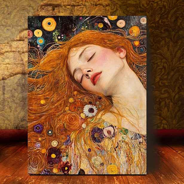 TEMU 2D Plochý, 1 ks Klimtova "Střídání čtyř ročních období" Bezrámový obraz na plátně - Vintage Bohémské Art Deco Nástěnné Umění, 12"x16" (30x40 cm)