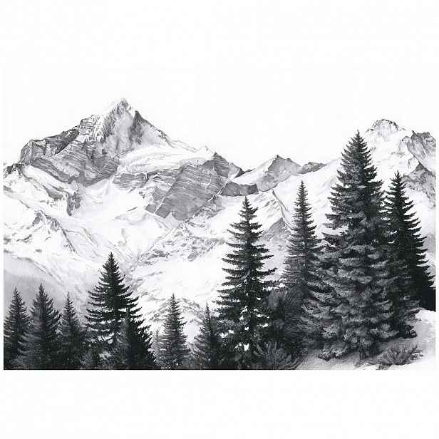 Wallarena FOTOTAPETA Hory Les Černá a bílá 250x175 cm