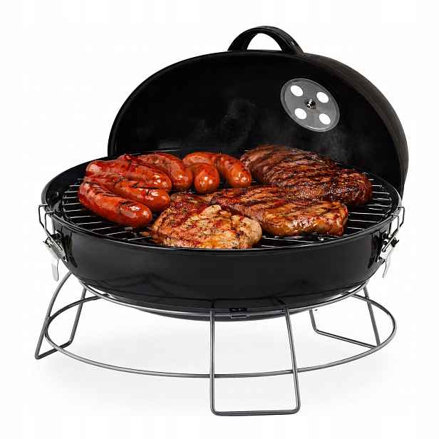 Kulový přenosný piknikový gril s uhlíkovým víkem Ø36 cm Černý