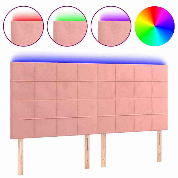 vidaXL Čelo postele s LED růžové 180x5x118/128 cm samet