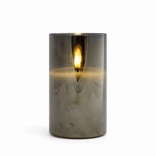 LED svíčka ve skle na baterie, Ø 7,5 × 10 cm, šedá, 2× AA