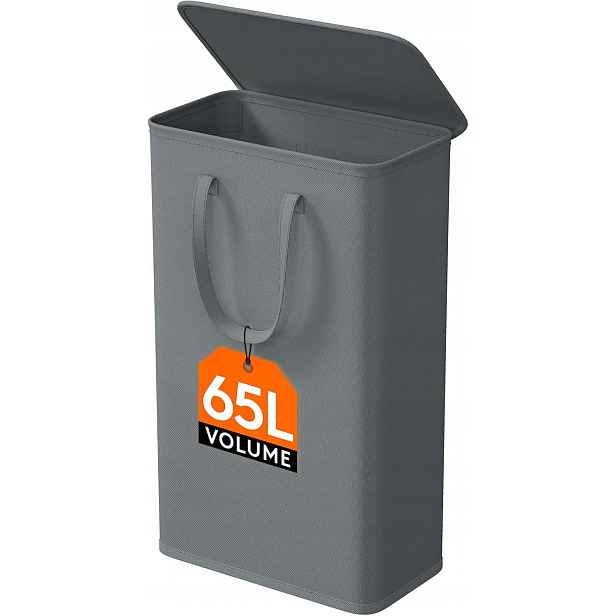 Lifewit 65L Koš na prádlo s víkem, skládací, šedý, úzký