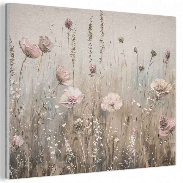 MuchoWow AKUSTICKÝ obraz Květiny - růžová - moderní - béžová 100x70 cm