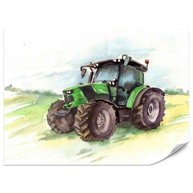 Muralo FOTOTAPETA do Dětského Pokoje Akvarelový Zelený Traktor Pole 100x70
