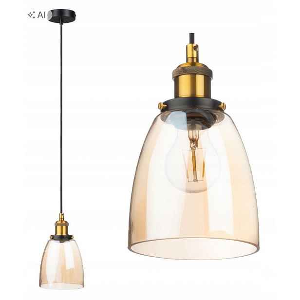 Závěsná skleněná lampa hrnek jantarová amber