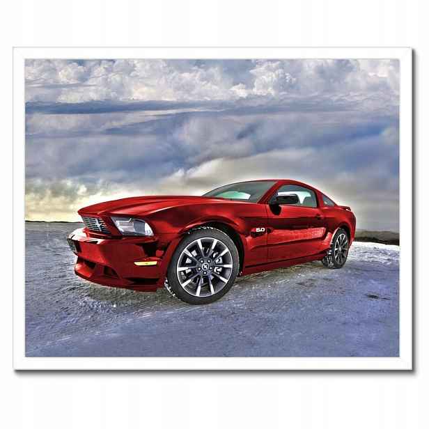 Plakáty v rámu 50x40 Červený Mustang Sníh