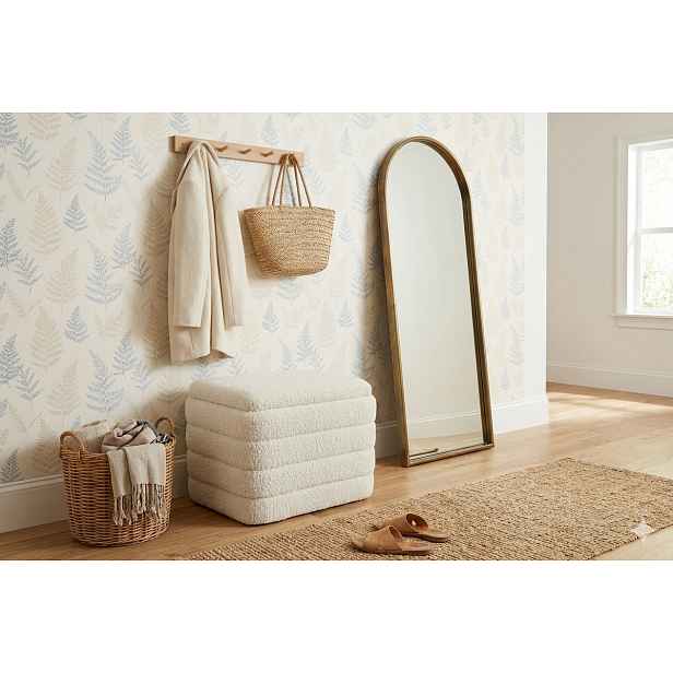 Taburet čalouněná boucle krémovou buklou beránek 43x37x33 cm, otevírací loft
