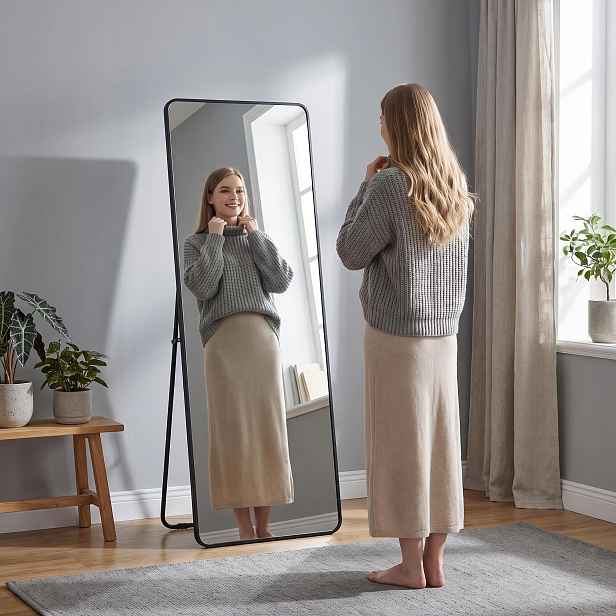 TEMU Minimalistické zrcadlo plné délky, tenké zrcadlo s vysokým rozlišením, dvojí použití stojící/nástěnné, dekorativní zrcadlo do ložnic a obývacích