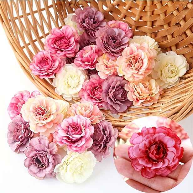 TEMU Sada 20 umělých hedvábných hlaviček růží, každý o velikosti 5 cm, ideální pro řemesla, věnce, dárky, scrapbooking a domácí dekorace na svatby.