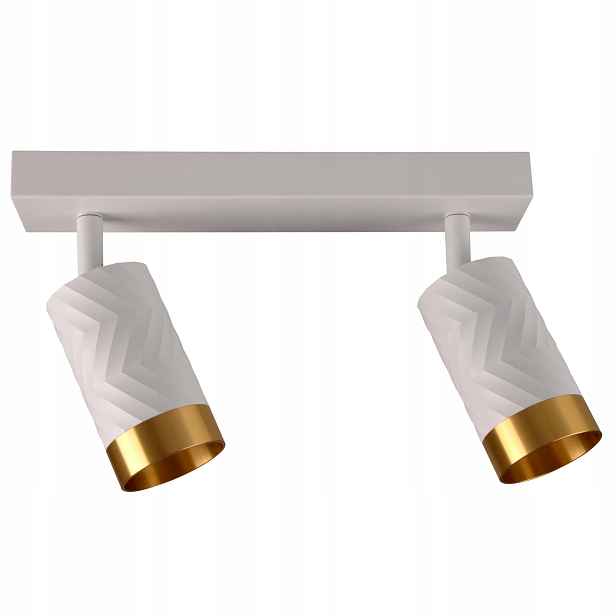 Stropní nástěnná lampa s bílou zlatou lištou a vzorem 2 reflektorů Polux