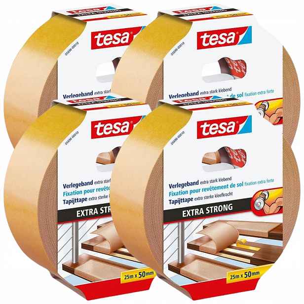 Tesa Oboustranná protiskluzová páska pod koberec, podlahová krytina 25 m x 50 mm x4