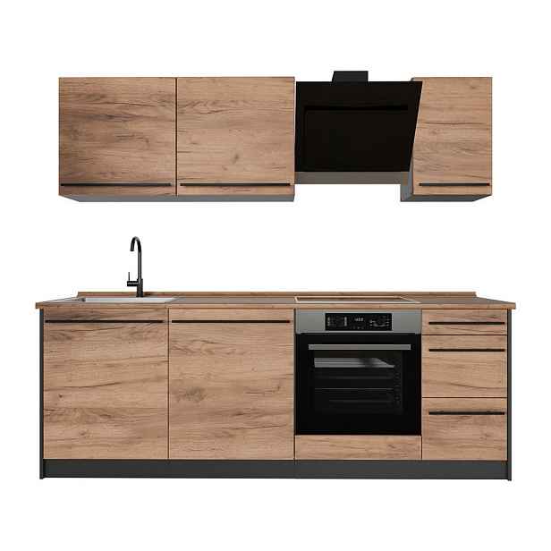 Vicco KUCHYŇSKÝ KOUT R-Line, Zlatý mocný dub/Antracit, 220 cm pracovná doska Dub Goldkraft