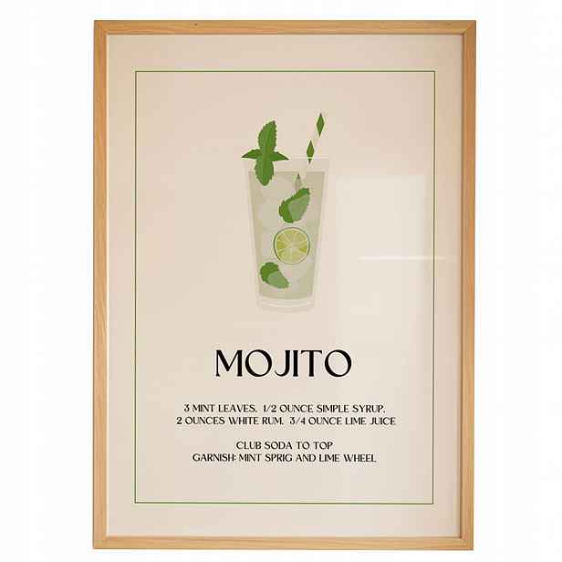 Plakát Mojito A3 Recept Drink Bar Kuchyně Obraz Rámeček Dřevěný 30x42 cm