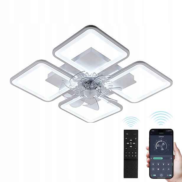Stropní Ventilátorová Lampa Bílá S Větrákem Čtverec Stropní Svítidlo Led S Dálkovým Ovládáním