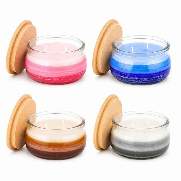 4x Vonné svíčky s dřevěným víčkem, mix vůní 210 ml