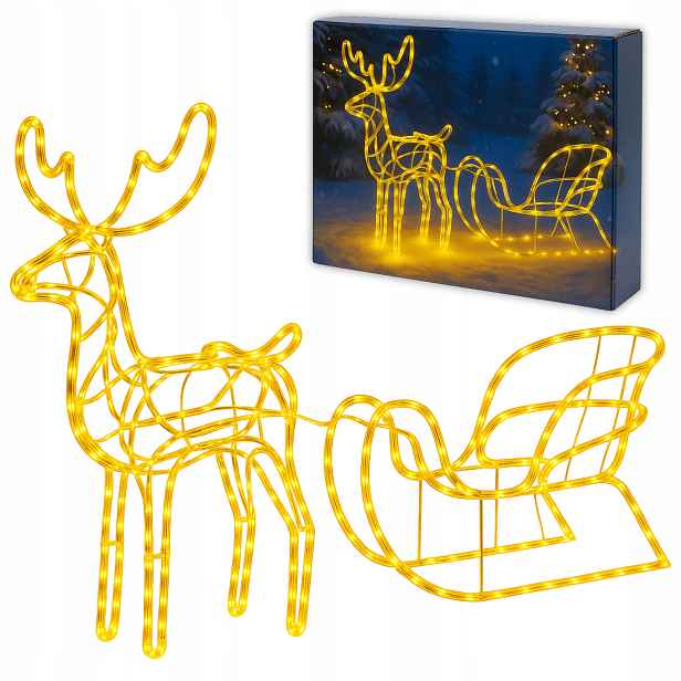 Velký Krásný Svítící Sob Led S Sáněmi XXL 120 cm Teplá Bílá Flash