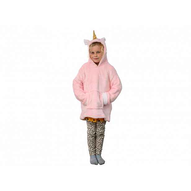 Dětská mikinová deka s rukávy a kapucí HOODIE UNICORN růžová