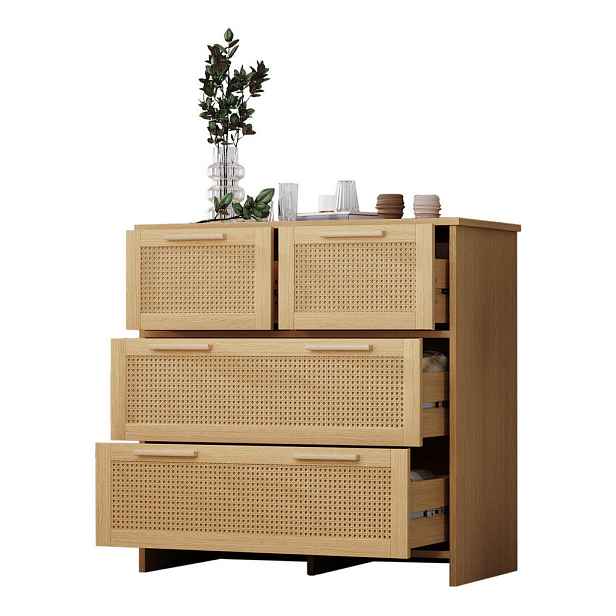 Modenvie KOMODA s ratanovými zásuvkami, 80/80/38 cm, MDF v přírodní barvě