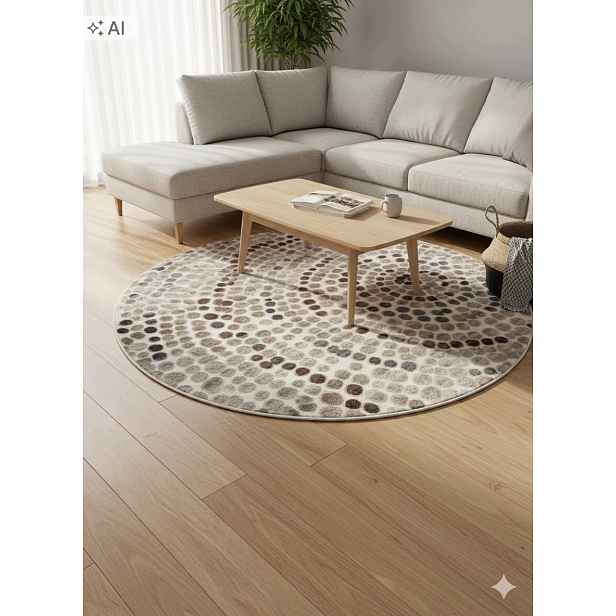 Koberec kulatý do obývacího pokoje 160 cm, vícebarevný, měkké štětiny, plyšový