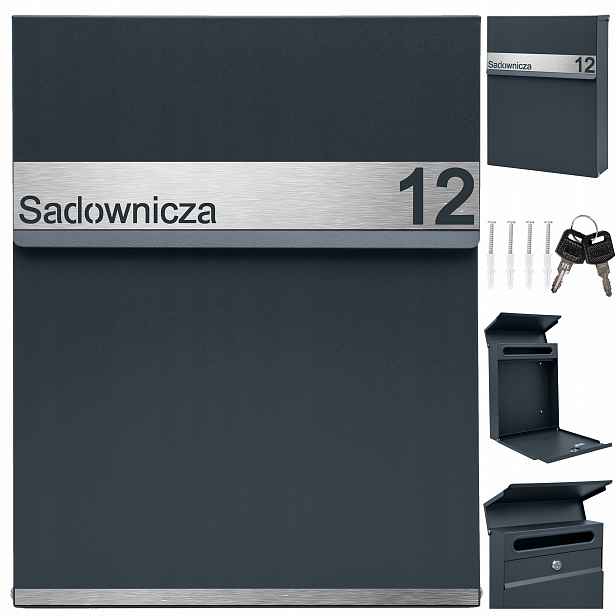 Antracitová Poštovní Schránka Slim Laminátové Gravírování