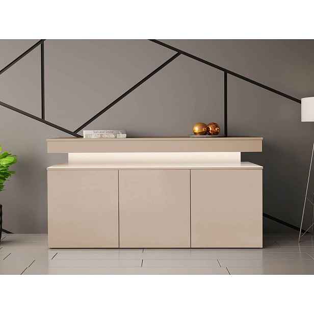 Moderní komoda s dvířky HYDA - písková béžová + LED osvětlení ZDARMA