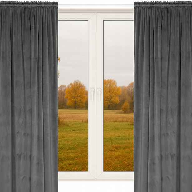 Polská Závěs Záclona Žabky 140x260 Šedé Záclony Silné Velur