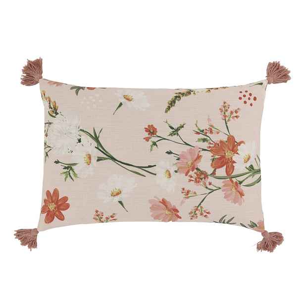 Růžový povlak na polštář se střapci a květy Aix Wild Flowers - 60*40 cm Chic Antique