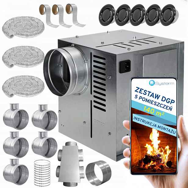 Krbová Turbína Krbový ventilátor Set Dgp 5 místností 140 m2