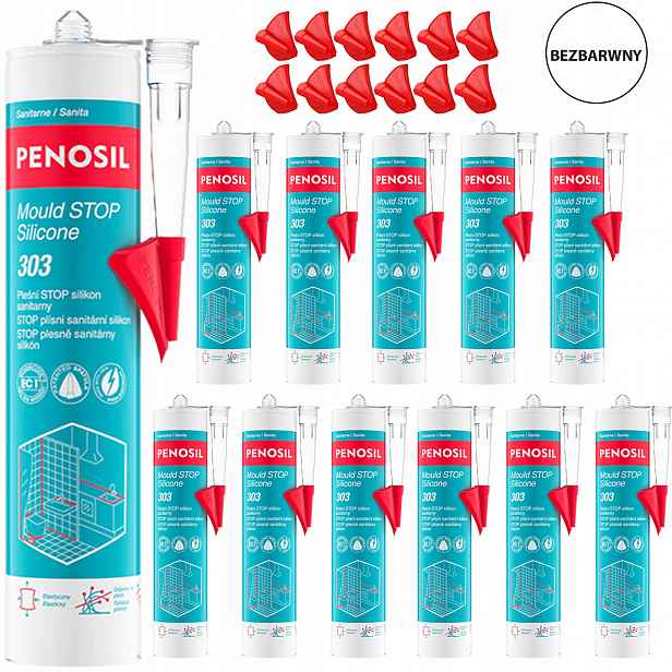 12 x Stop Plísní Sanitární silikon Penosil Bezbarvý Špachtle spár