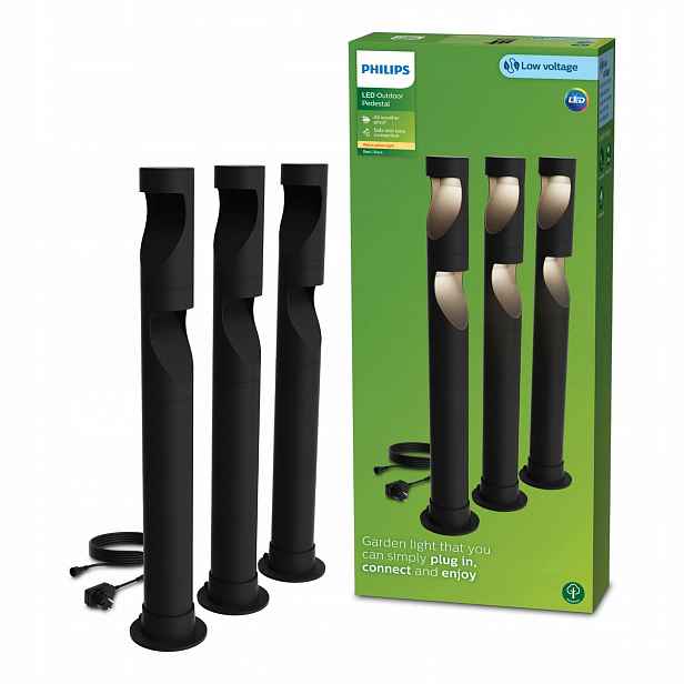 3x Venkovní zahradní lampa Sloupek 70 cm Led 1.5 W napájecí adaptér 24 V Philips