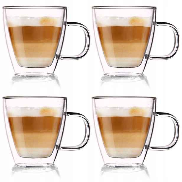 4 x Termo sklenice s dvojitou stěnou na kávu latte čaj nápoje hrnek
