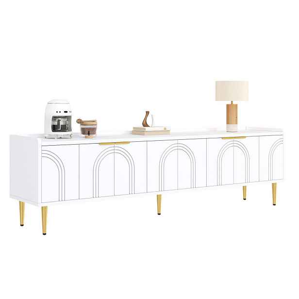 Modenvie NÍZKÁ komoda z MDF, 170/35/47,5 cm bílá se zlatými kovovými prvky
