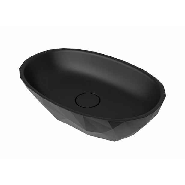 Umyvadlo na desku SAT Meda 56x37 cm černá mat bez otvoru pro baterii, bez přepadu SATME5637C